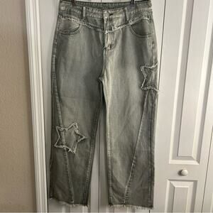 Stylish Gray Women's Jeans with Star Accents Size XL